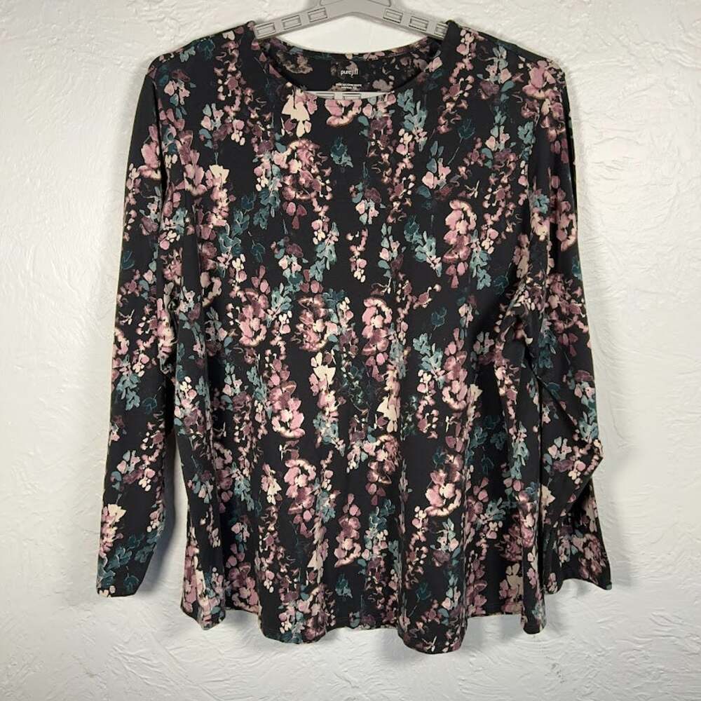 Purejill J Jill Long Sleeve Pima Cotton 3X Shirttail Pullover Top Floral